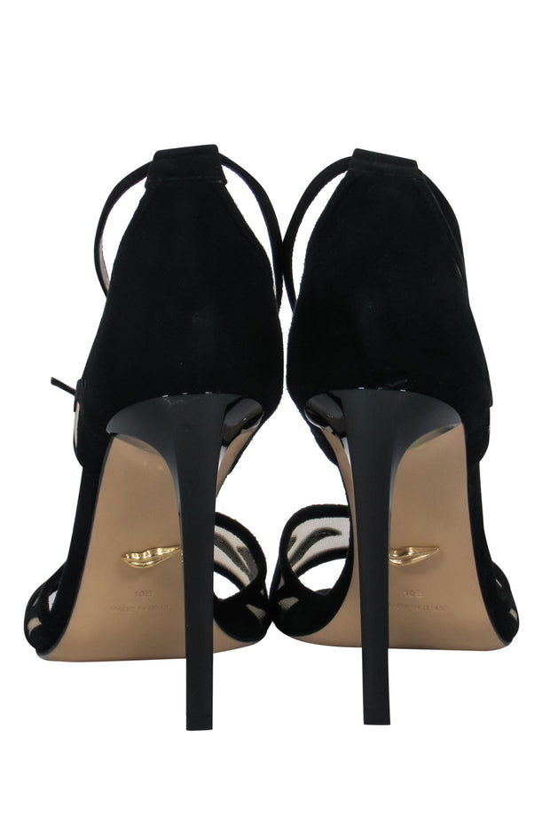 Current Boutique-Diane von Furstenberg - Black Suede & Mesh Anklestrap Stilettos Sz 10