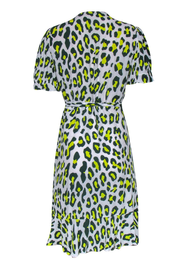 Current Boutique-Diane von Furstenberg - Green & Yellow Leopard Print Wrap Dress Sz M