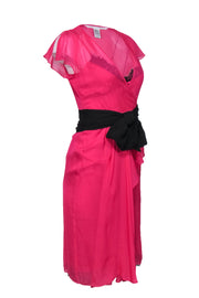 Current Boutique-Diane von Furstenberg - Lace Trim Hot Pink Silk Wrap Dress Sz 0