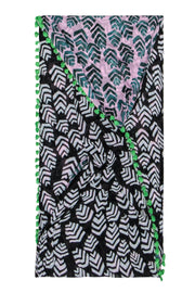 Current Boutique-Diane von Furstenberg - Pink, Green, Black & White Leaf Print Circle Scarf