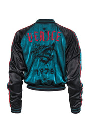 Current Boutique-Diesel - Forest Green, Black & Red Reversible Bomber Jacket w/ Animal & Star Embroidery Sz XS