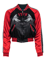 Current Boutique-Diesel - Forest Green, Black & Red Reversible Bomber Jacket w/ Animal & Star Embroidery Sz XS