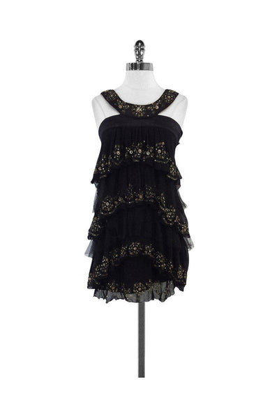 Current Boutique-Dinda Rella - Chloe Black Silk Tiered Beaded Dress Sz S
