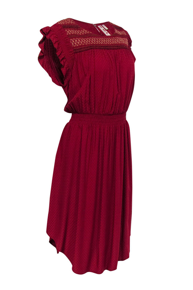 Current Boutique-Dolan - Rust Ruffle Sleeve Dress w/ Smocking Sz L