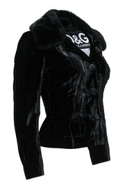 Current Boutique-Dolce & Gabbana - Black Velvet Button-Up Jacket w/ Faux Fur Collar Sz 4