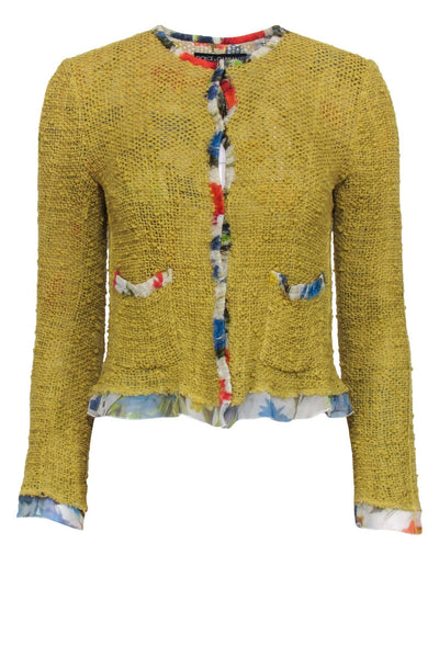 Current Boutique-Dolce & Gabbana - Mustard Yellow Knit w/ Floral Lining Cardigan Sz 2