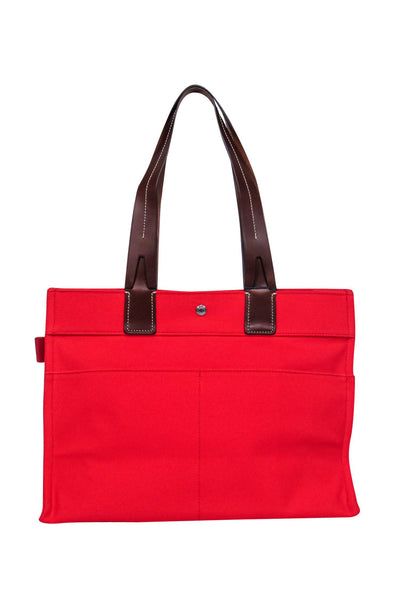 Current Boutique-Dooney & Bourke - Red Woven Canvas Tote Bag w/ Leather Handles