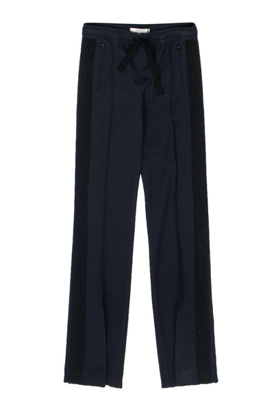 Current Boutique-Dorothee Schumacher - Navy Drawstring Straight Leg Dress Pants w/ Embroidered Trim Sz 0