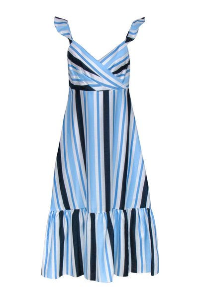 Current Boutique-Draper James - White, Blue & Navy Stripe Ruffle Shoulder Dress Sz 4