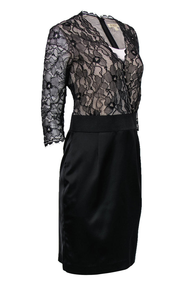 Current Boutique-ERIN Erin Fetherston - Black Satin & Lace Sheath Dress Sz 8