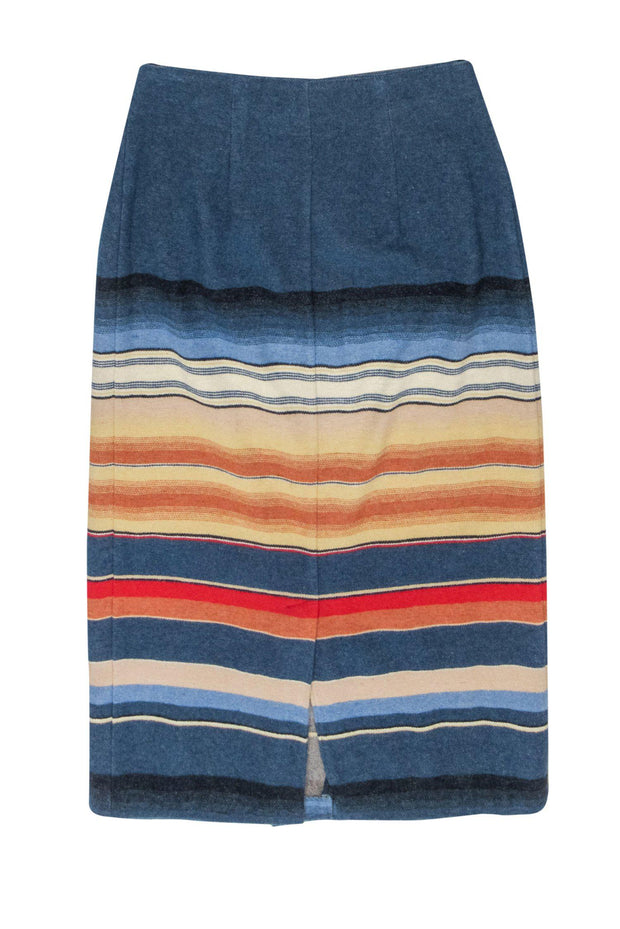 Current Boutique-EXP Jeans by Express - Vintage Blue & Striped Fuzzy Knit Wrap Skirt Sz 12