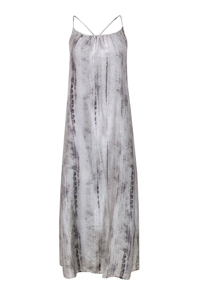 Current Boutique-Eileen Fisher - Light Grey Tie-Dye Print Silk Slip Maxi Dress w/ Crisscross Back Sz XXS