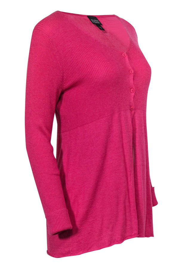 Current Boutique-Eileen Fisher - Pink Ribbed Button-Up Cardigan Sz M
