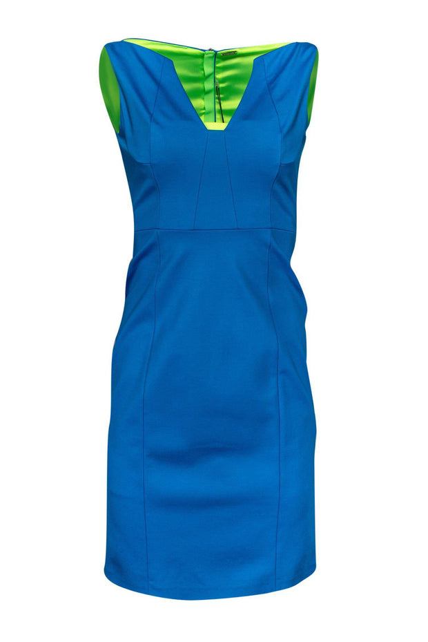 Current Boutique-Elie Tahari - Bright Blue Plunge Sheath Dress Sz 2