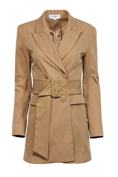Current Boutique-Elisabetta Franchi - Tan Double Breasted Trench Coat Sz M