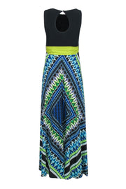 Current Boutique-Eliza J - Black Sleeveless Bodice w/ Blue & Green Print Bottom Maxi Dress Sz 2P