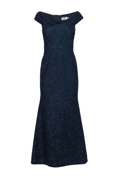 Current Boutique-Eliza J - Navy Sparkly Crinkle Textured Sleeveless Gown Sz 8