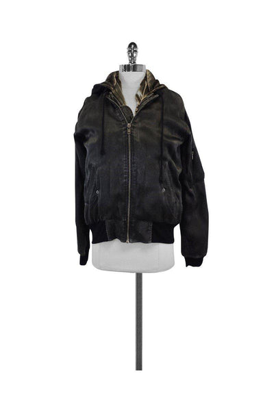 Current Boutique-Elizabeth & James - Grey Satin Hooded Bomber Jacket Sz XS