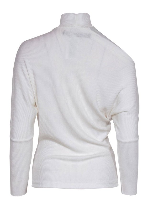 Current Boutique-Enza Costa - White Ribbed Turtleneck "Heather" Sweater w/ Cold Shoulder Cutout Sz S