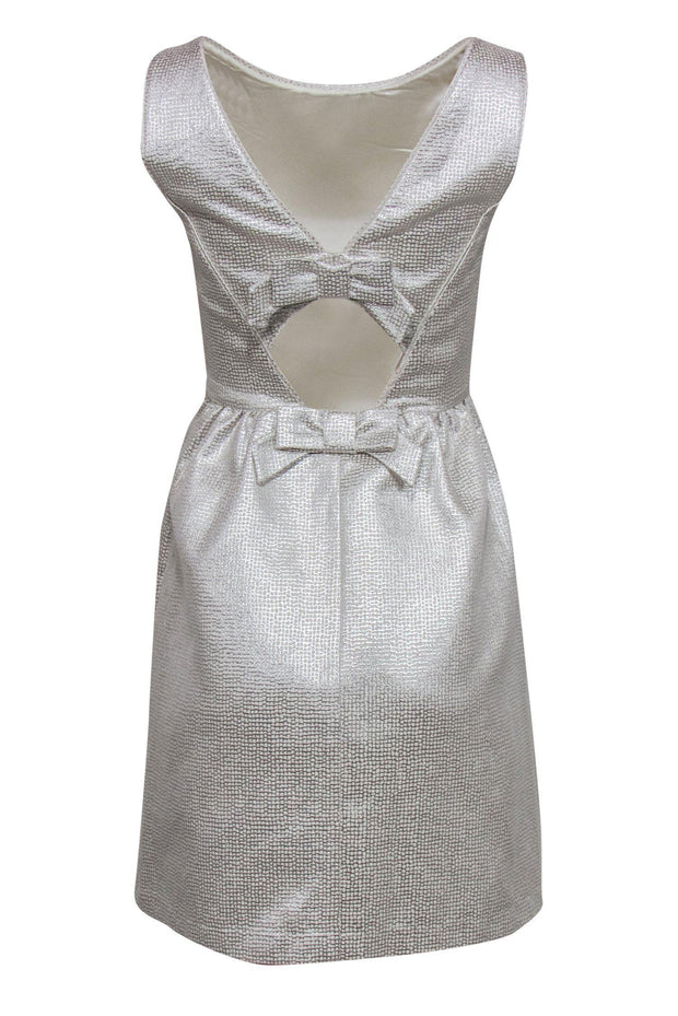 Current Boutique-Erin Fetherston - Silver Textured A-Line Dress w/ Back Bows Sz 2