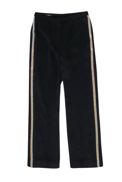 Current Boutique-Escada - Black Straight Leg Trousers w/ Iridescent Rhinestones Strips Sz 6