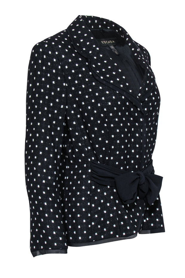 Current Boutique-Escada - Black & White Polka Dot Knit Belted Blazer Sz 4