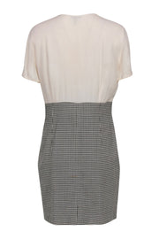 Current Boutique-Escada - Cream & Black Ruffled Sheath Dress w/ Houndstooth Print Skirt Sz 10