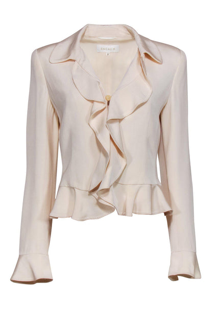 Escada Pastel Silk Print Button Front Top