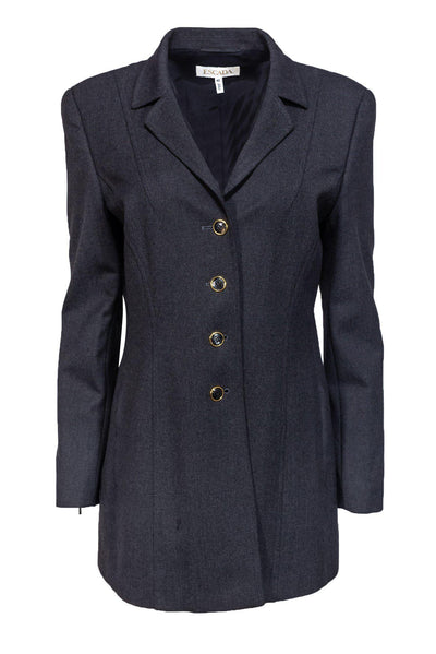 Current Boutique-Escada - Dark Grey Wool Blend Long Jacket Sz 10
