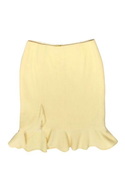 Current Boutique-Escada - Light Yellow Wool Ruffled Pencil Skirt Sz 6