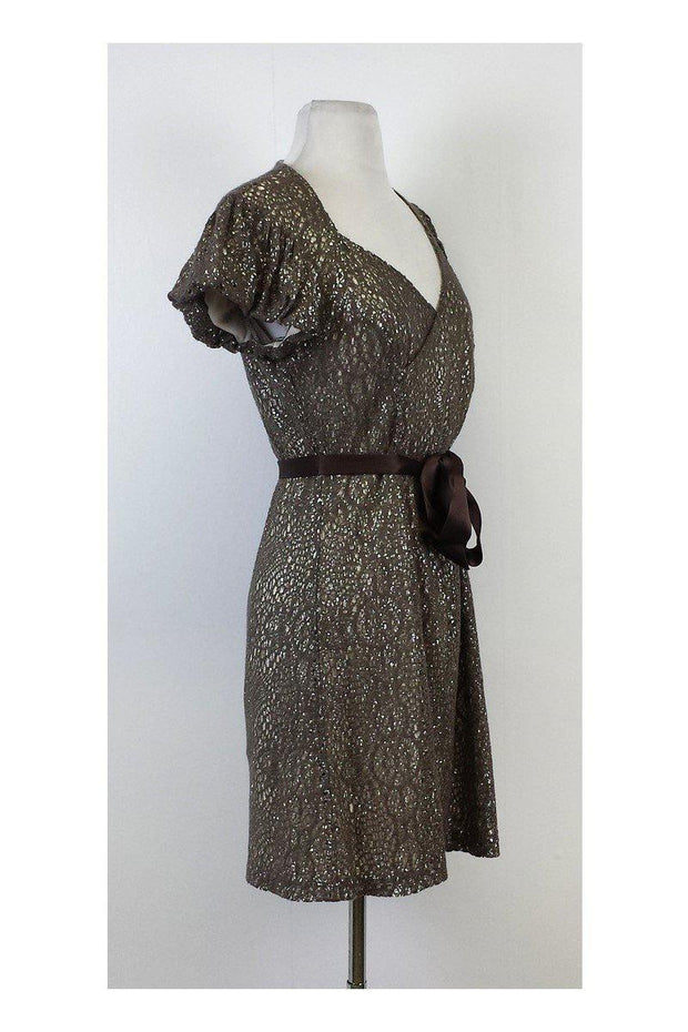 Current Boutique-Eva Franco - Taupe & Silver Cut Out Dress Sz 4