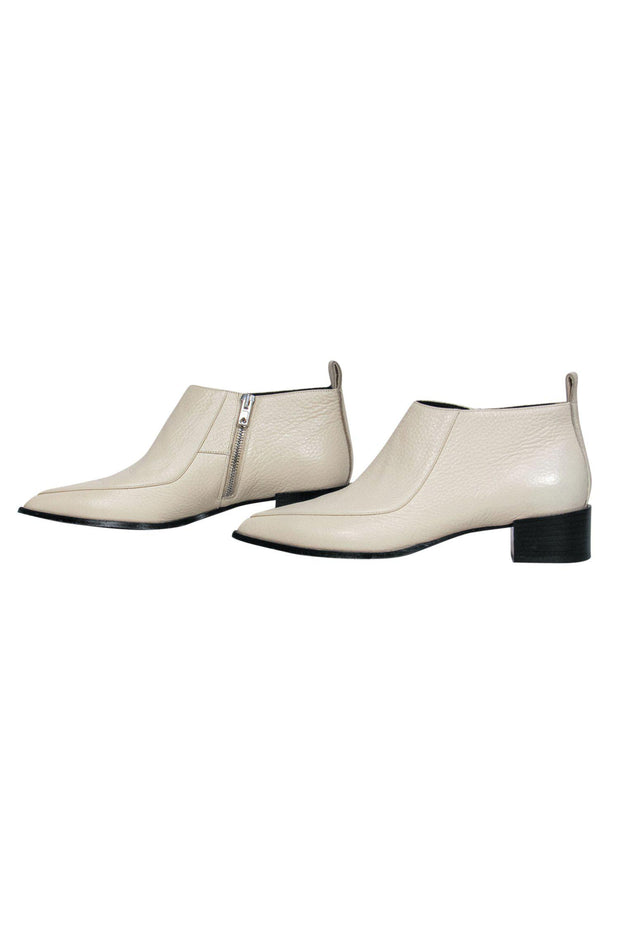 Current Boutique-Everlane - Ivory Leather Block Heel Ankle Booties Sz 8