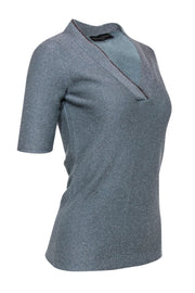 Current Boutique-Fabiana Filippi - Teal Sparkly Short Sleeve Cashmere Sweater w/ Beaded Trim Sz M