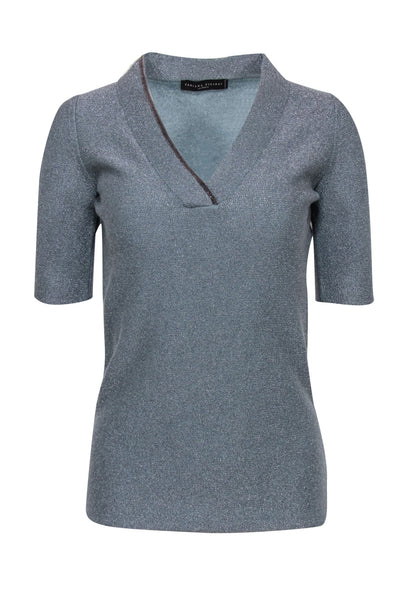 Current Boutique-Fabiana Filippi - Teal Sparkly Short Sleeve Cashmere Sweater w/ Beaded Trim Sz M