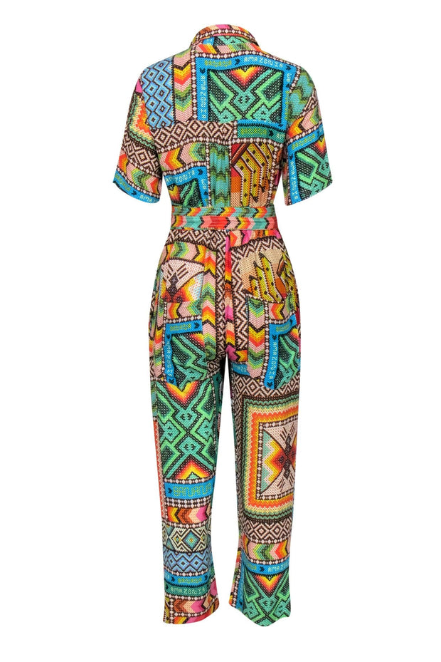 Current Boutique-Farm - Green & Multi-Colored 'Banana Scarves' Printed Jumpsuit Sz XS