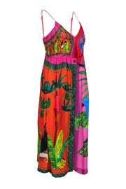 Current Boutique-Farm - Purple & Multicolor Tropical Print Sleeveless Button-Up Midi Dress Sz M