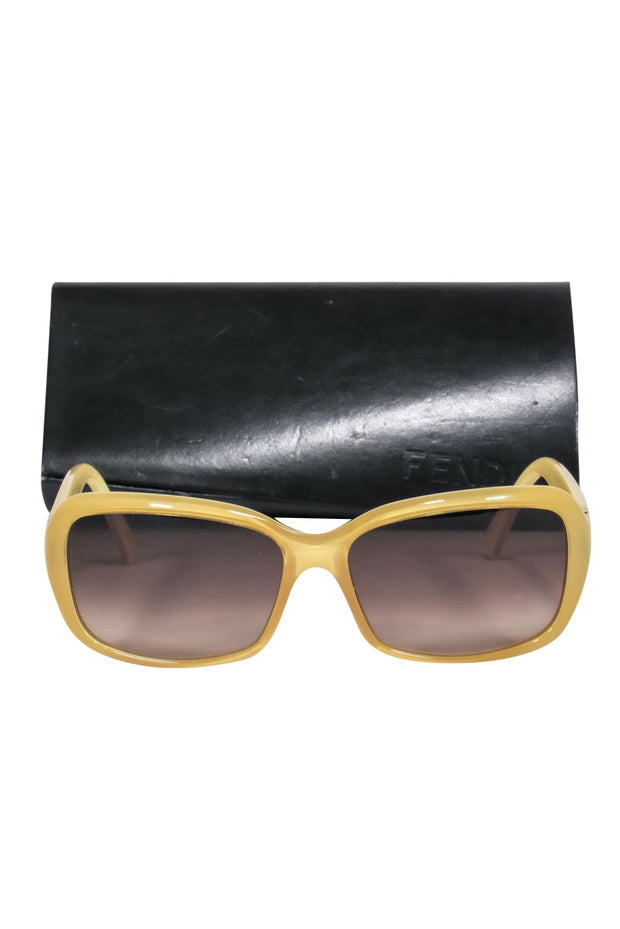 Current Boutique-Fendi - Yellow Square Framed Sunglasses w/ Case