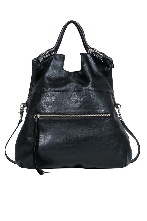 Current Boutique-Foley & Corinna - Black Leather Strappy Hobo Bag w/ Silver-Toned Hardware