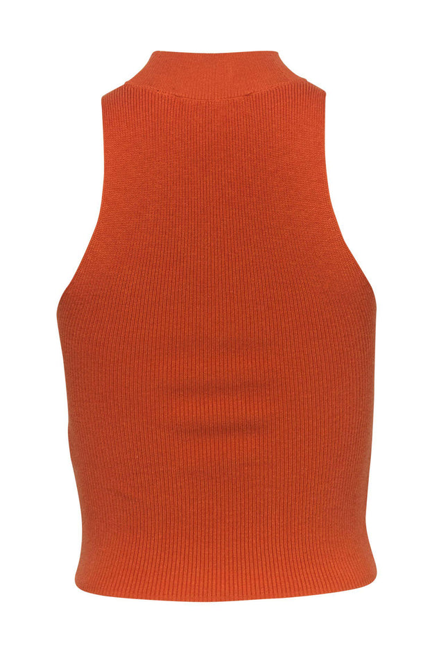Current Boutique-Frame - Orange Ribbed Knit Cropped Mock Neck Tank Sz XS
