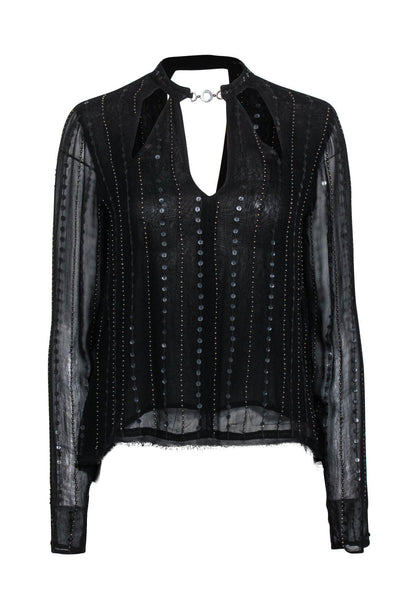 Current Boutique-Free People - Black Sequin & Beaded Cold Shoulder Blouse w/ Cutout Sz S