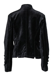 Current Boutique-Free People - Black Velvet Clasped Military-Style Jacket w/ Silver Buttons Sz L