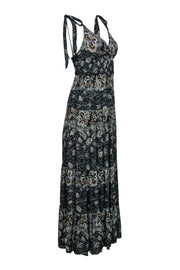 Current Boutique-Free People - Blue, White & Brown Floral Print Sleeveless Maxi Dress Sz S