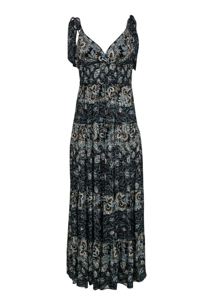 Current Boutique-Free People - Blue, White & Brown Floral Print Sleeveless Maxi Dress Sz S