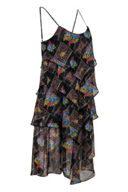 Current Boutique-Free People - Brown & Black Floral Patchwork Tiered Ruffle Dress Sz 0
