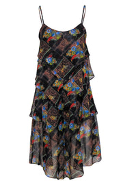 Current Boutique-Free People - Brown & Black Floral Patchwork Tiered Ruffle Dress Sz 0