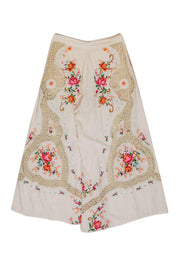 Current Boutique-Free People - Cream Floral Embroidered & Eyelet Cropped Flared Pants Sz 6