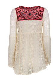 Current Boutique-Free People - Cream Lace & Rust Embroidered Top Sz S