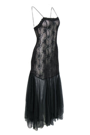 Current Boutique-Free People - Dark Grey Sheer Lace Sleeveless Maxi Dress w/ Tulle Hem Sz XS