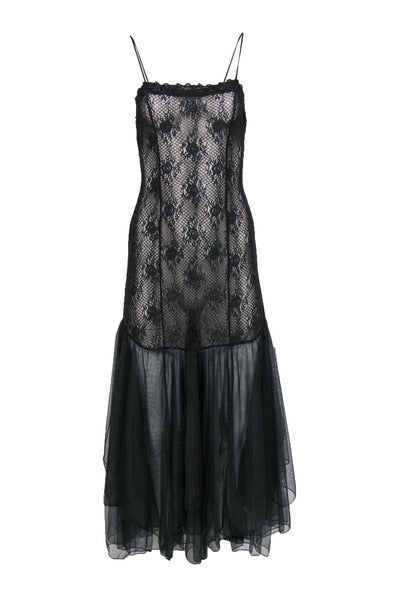 Current Boutique-Free People - Dark Grey Sheer Lace Sleeveless Maxi Dress w/ Tulle Hem Sz XS