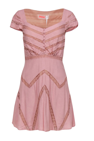 Current Boutique-Free People - Dusty Rose Cap Sleeve "Toasted Mink" Dress w/ Lace Trim Sz 4